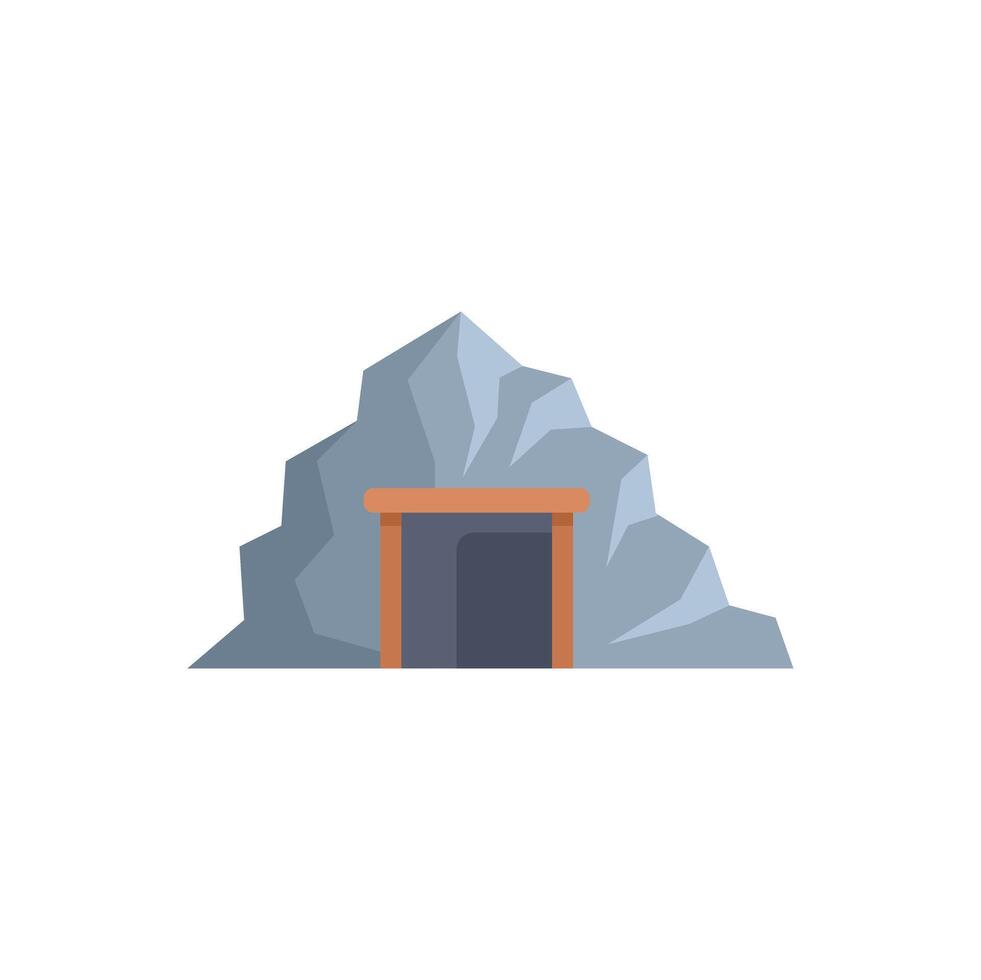 Mine entrance with wooden support beams under rocky mountain vector