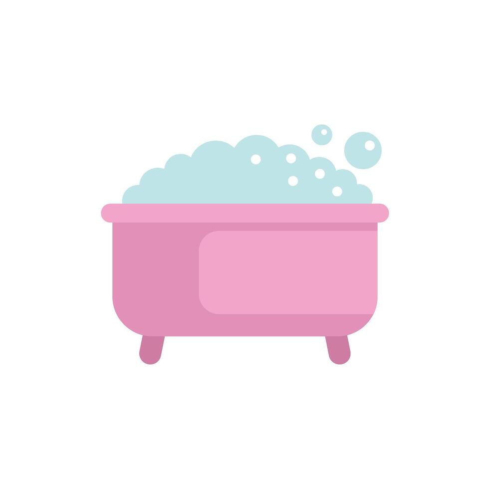 Pink bathtub full of water with soap foam for bathing and relaxing vector