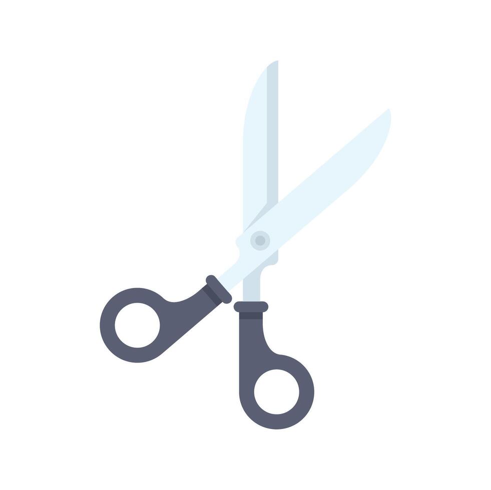 Metal scissors with blue handles cutting on white background vector