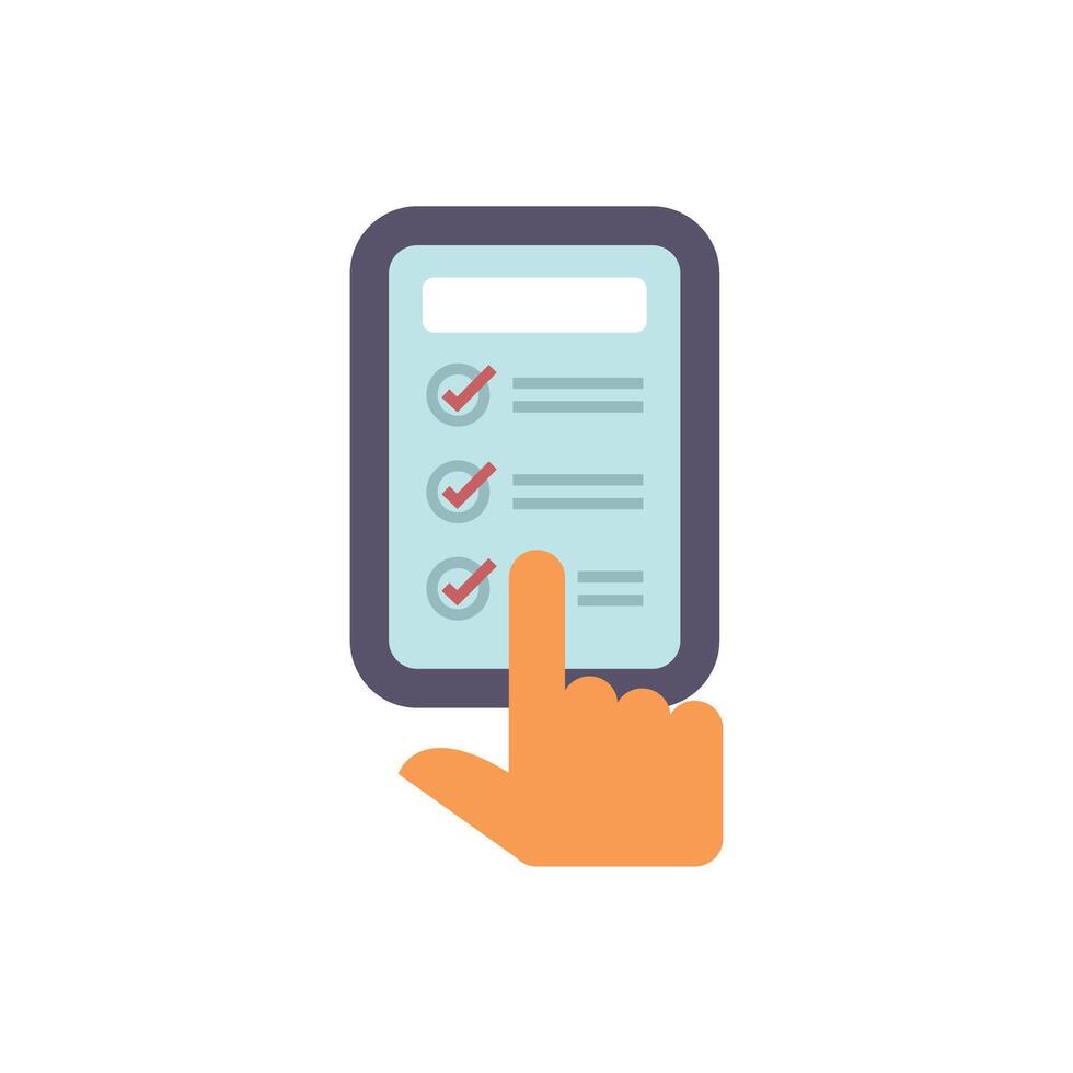 Hand is holding a mobile phone and checking tasks on a checklist vector