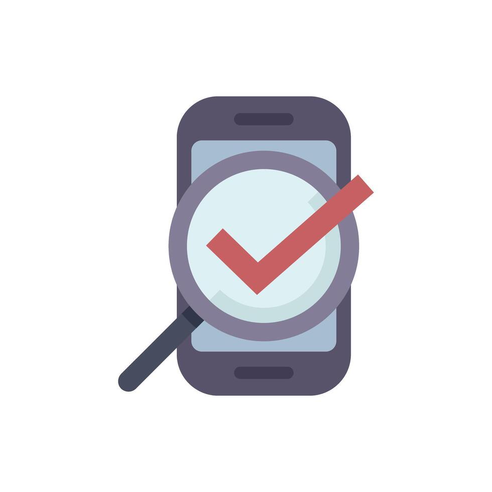 Magnifying glass showing check mark on smartphone screen for app review vector