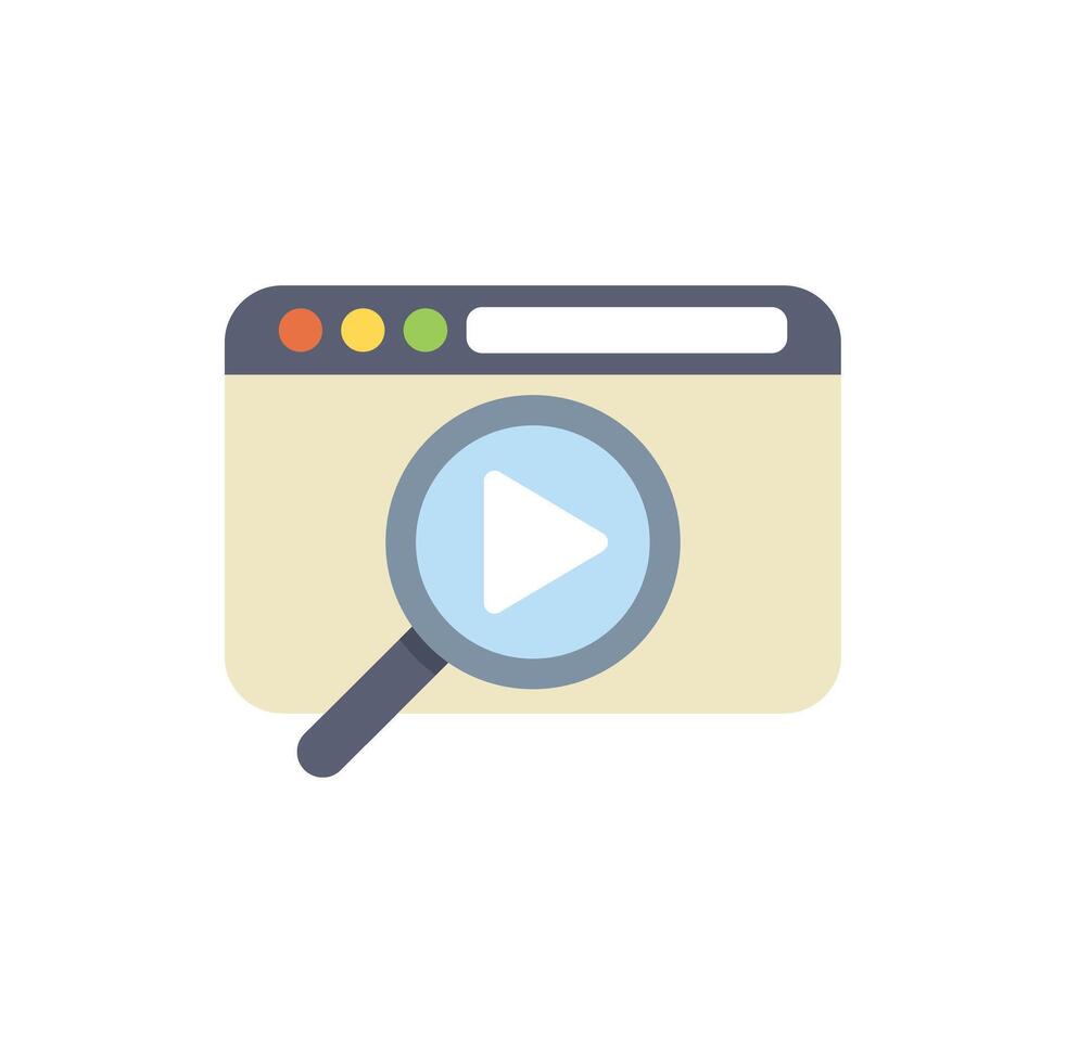 Magnifying glass searching video player on web browser window vector