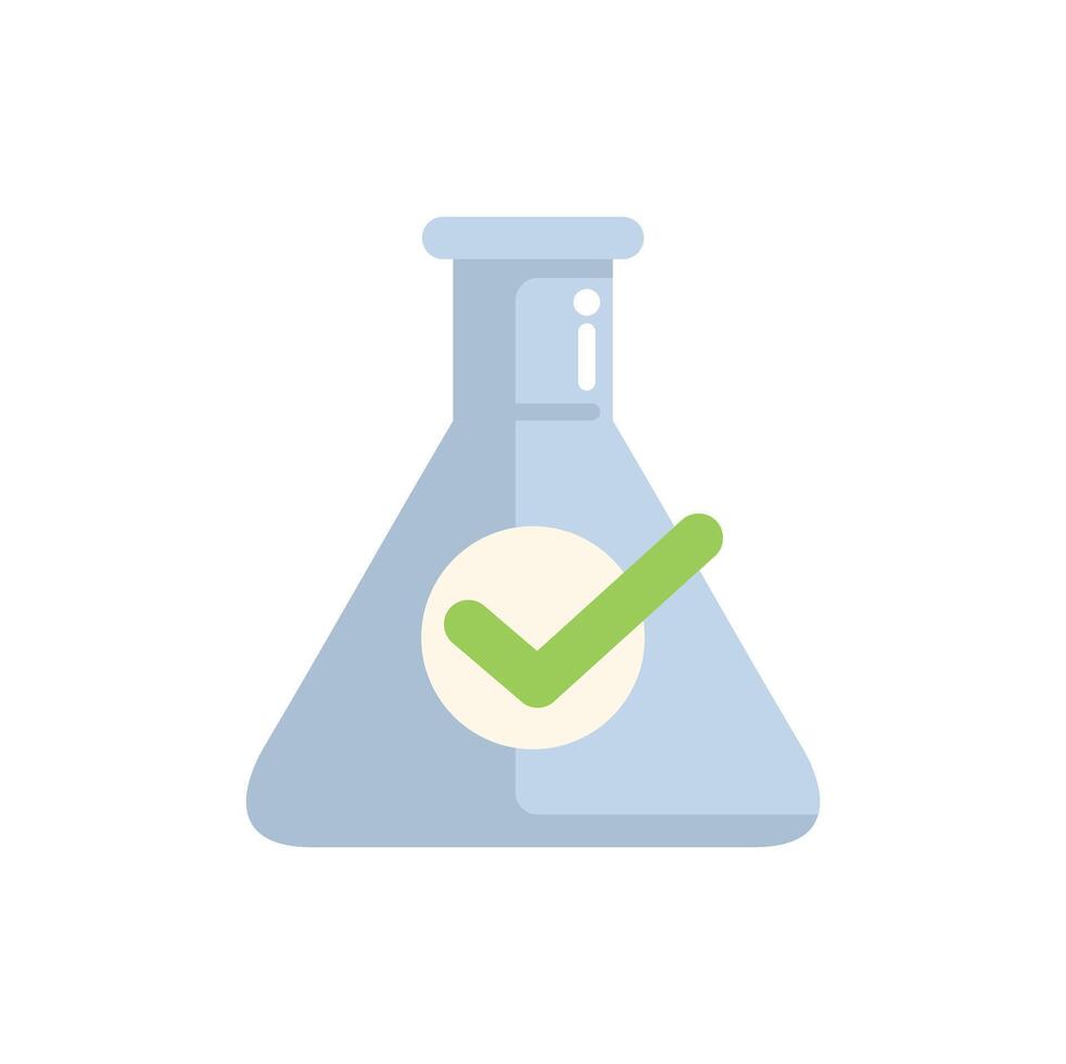 Laboratory glass flask showing positive result with check mark vector