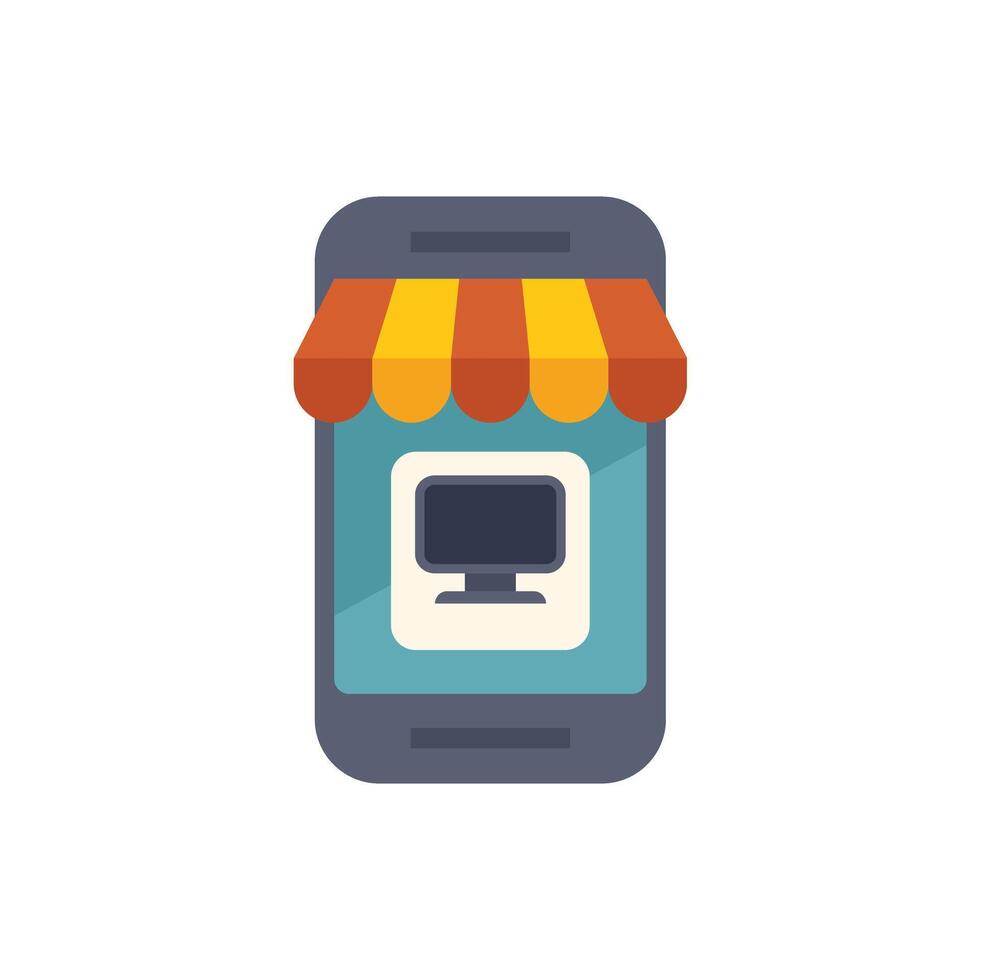 Smartphone showing online shop with awning on white background vector
