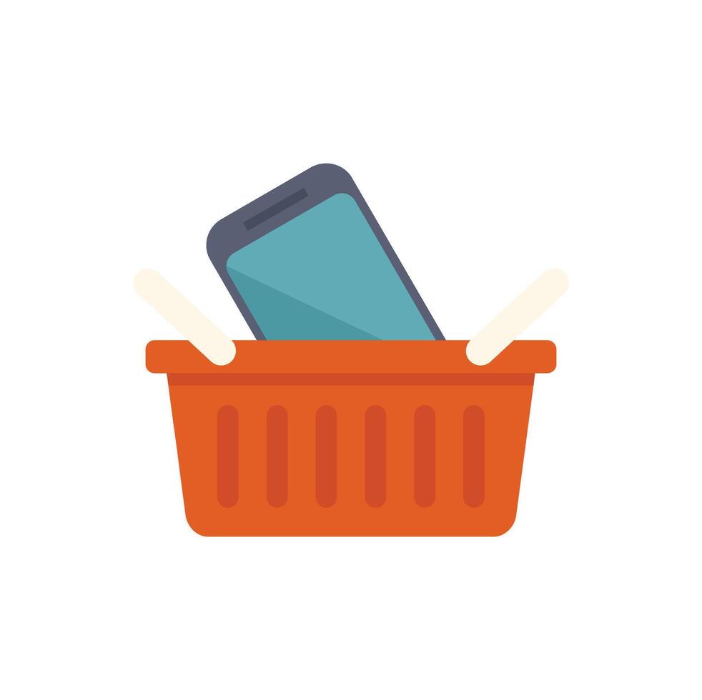 Smartphone laying in shopping basket for online purchase concept vector