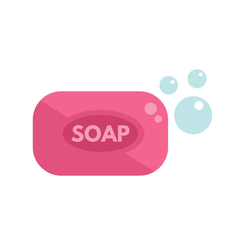 Pink soap bar with bubbles floating, promoting hygiene and cleanliness vector