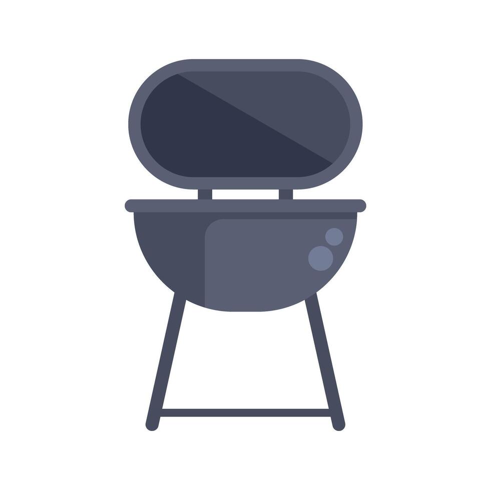 Modern kettle charcoal barbecue grill standing on three legs with opened lid for outdoor cooking and picnics vector