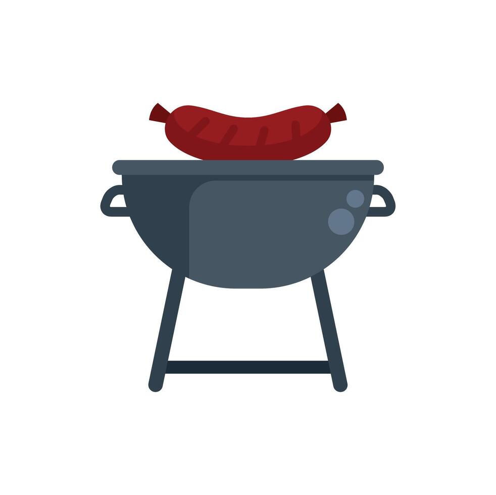Round barbecue grill with a sausage grilling on top vector