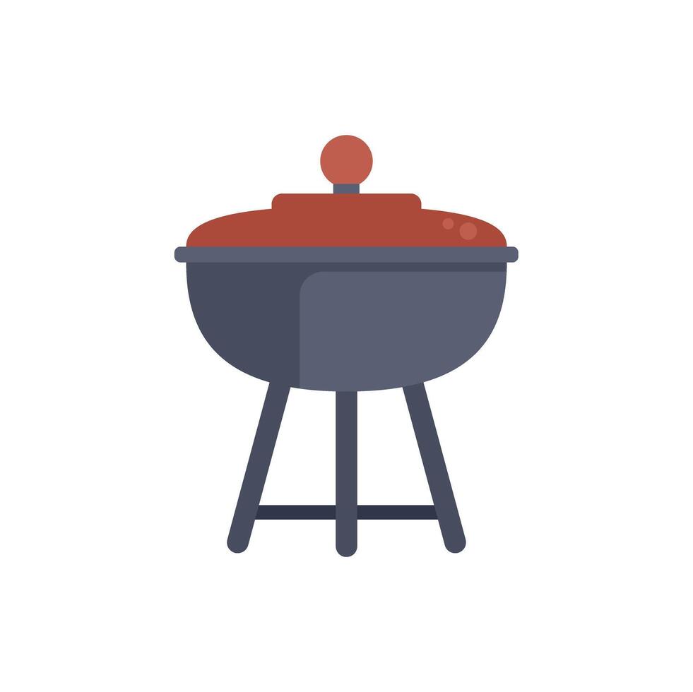 Charcoal kettle grill standing on three legs with closed lid flat vector illustration