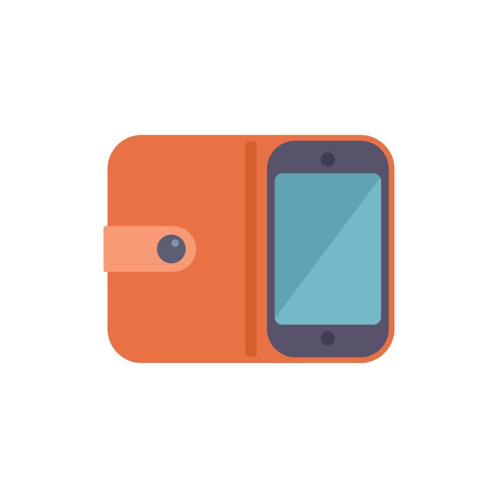 Orange wallet holding smartphone with blank screen vector