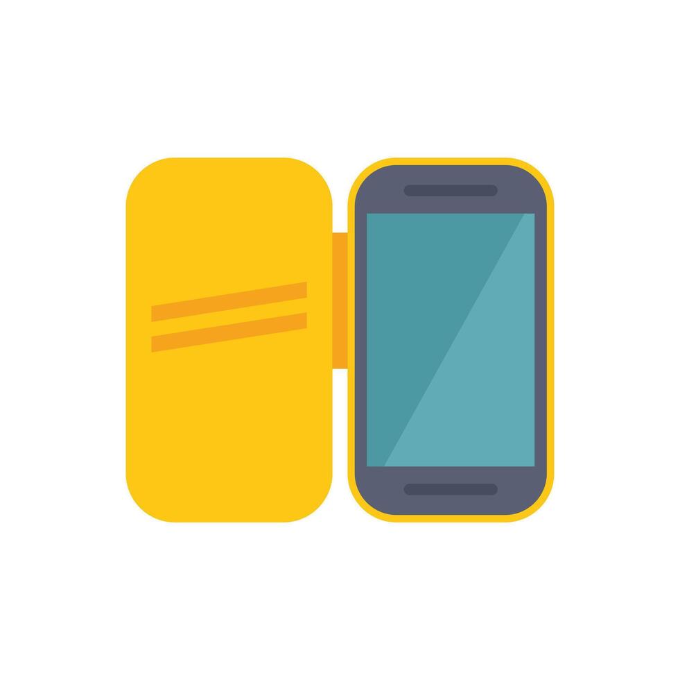 Yellow phone case open showing back and front view vector