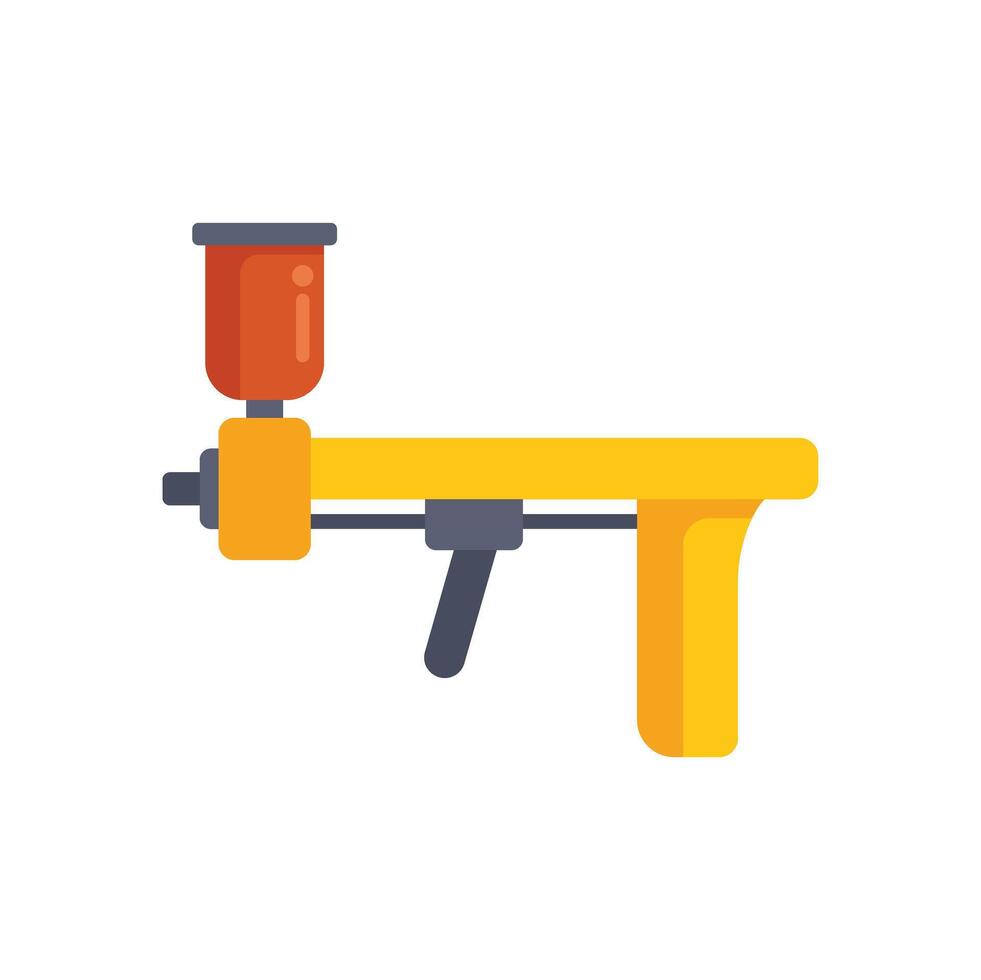 Professional yellow spray paint gun with a tank for painting cars and applying primer coating to surfaces vector