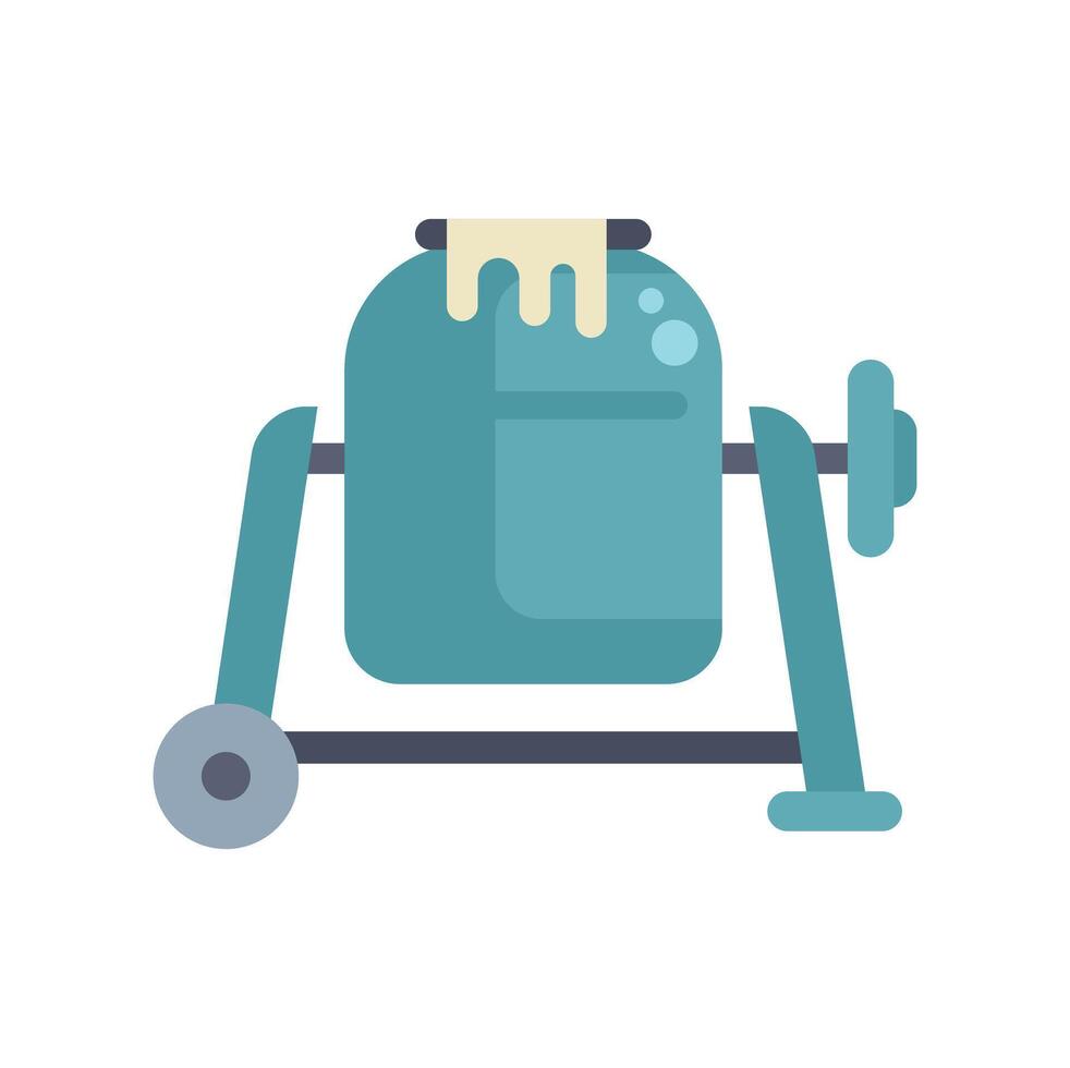 Portable concrete mixer with rotating drum for construction projects vector