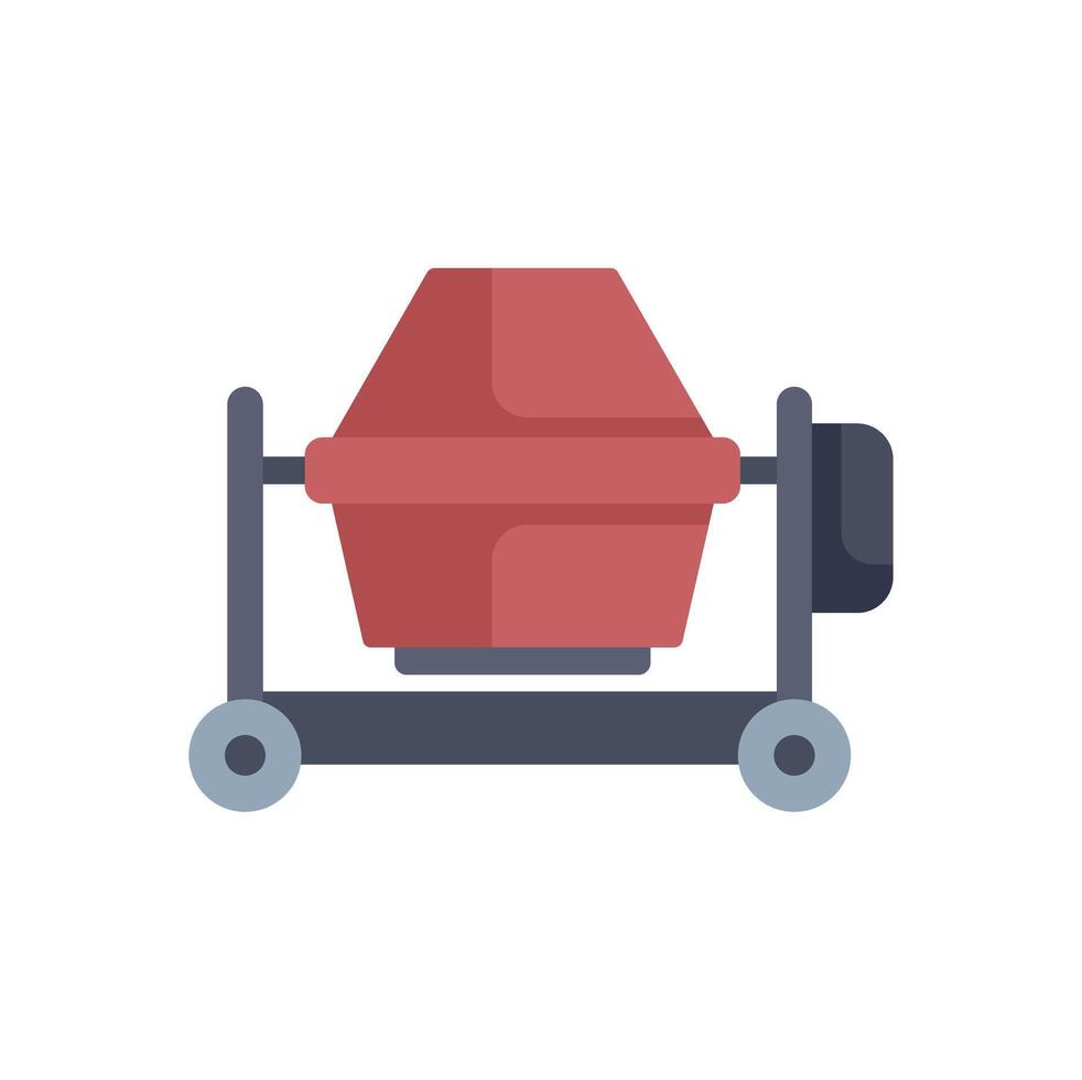 Red concrete mixer standing on wheels for construction works vector