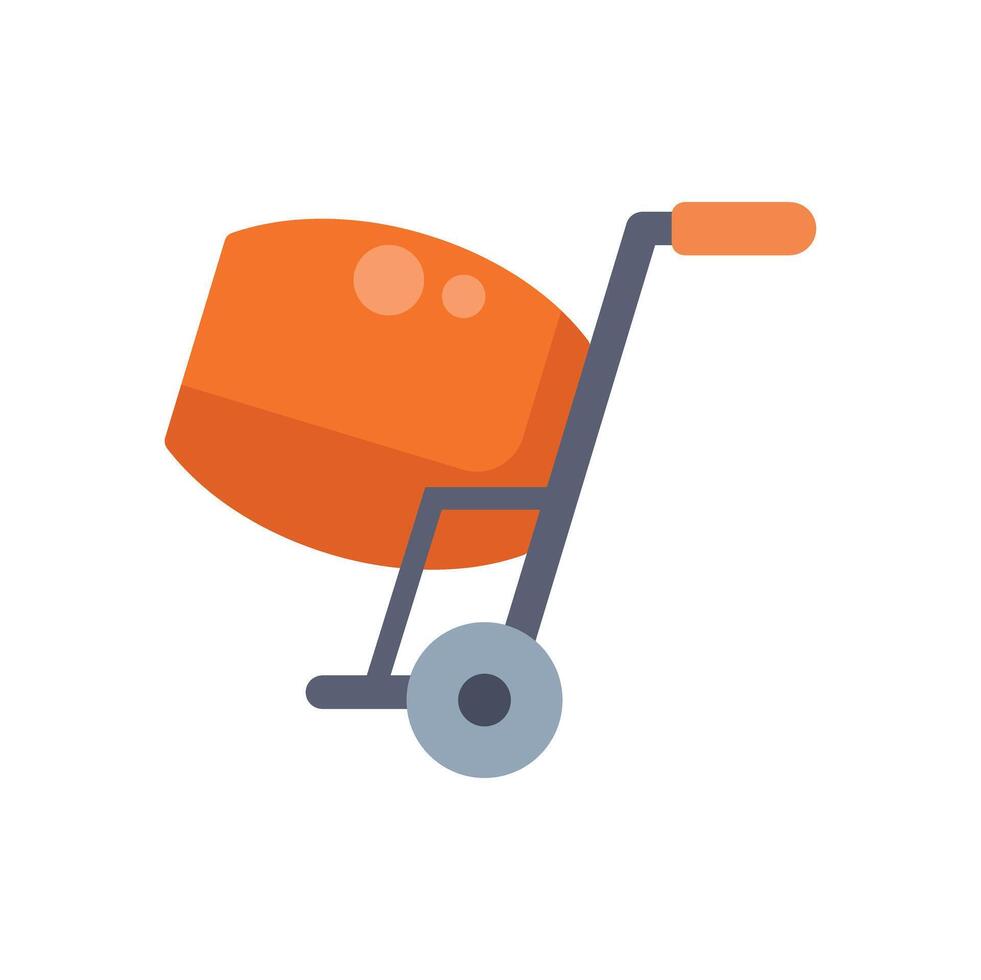 Orange concrete mixer standing on one wheel for construction projects vector
