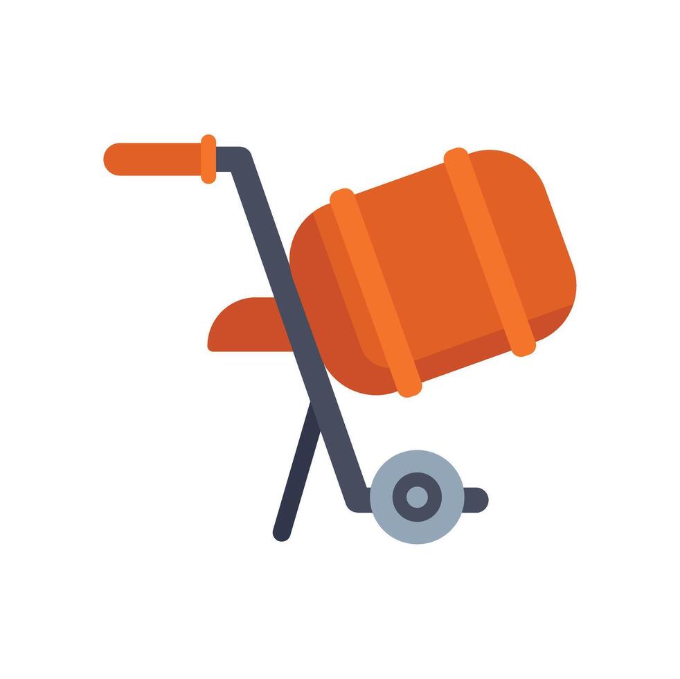 Portable concrete mixer standing on one wheel mixing cement vector