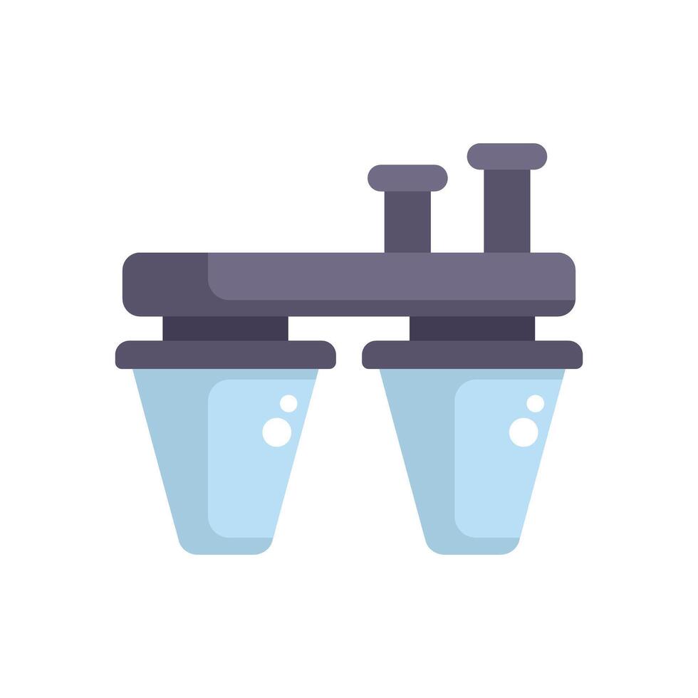 Chemical experiment with two erlenmeyer flasks connected to metal pipes vector