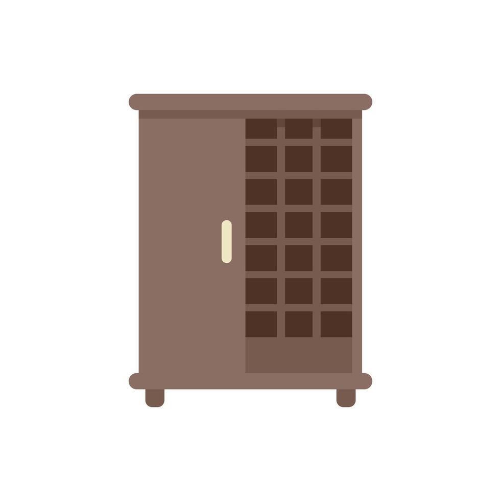 Wooden cabinet with sliding door and shelves is standing on white background vector