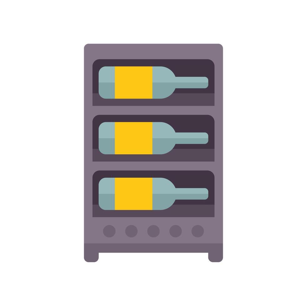 Wine bottles resting inside modern wine refrigerator vector