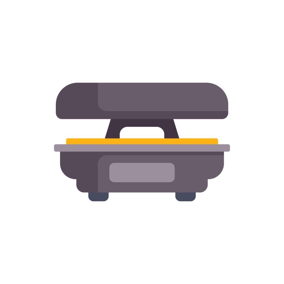 Electric contact grill with open lid showing heating elements for making sandwiches and paninis vector