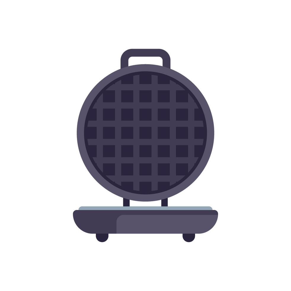 Round waffle maker preparing delicious breakfast waffle vector