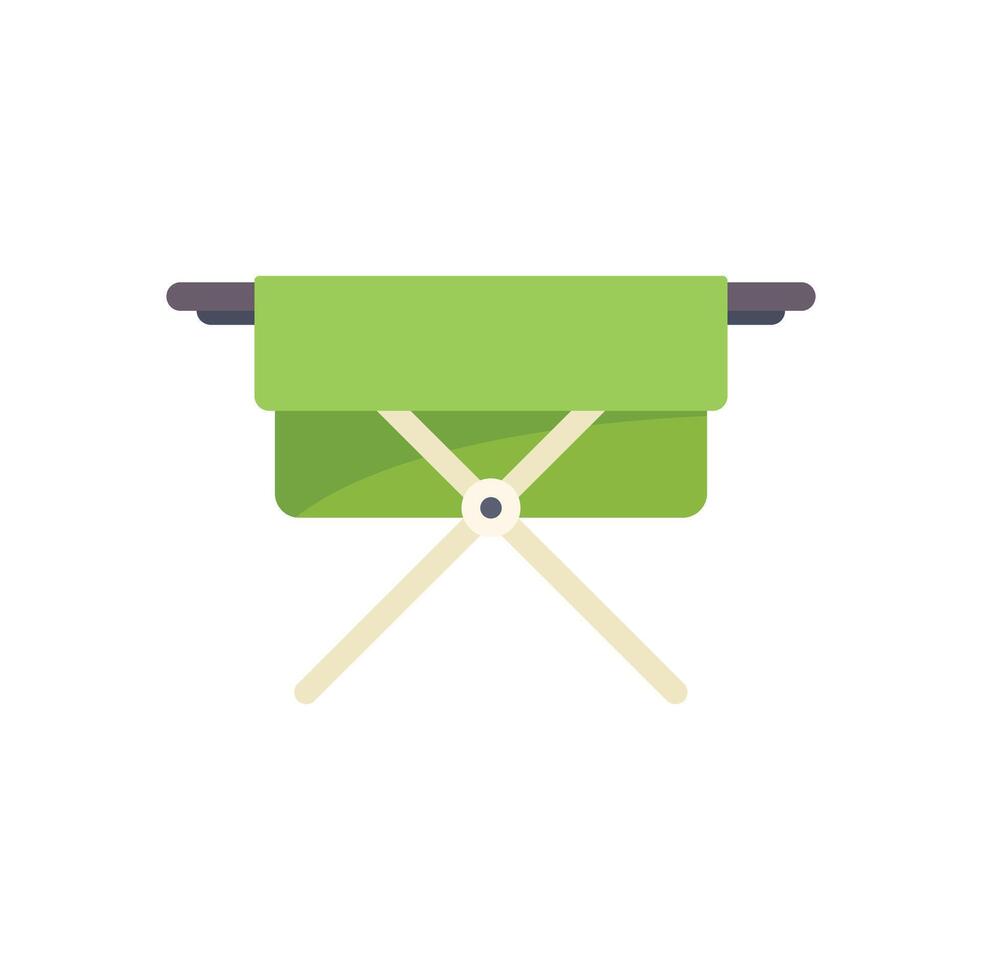Ironing board holding green textile for ironing clothes vector
