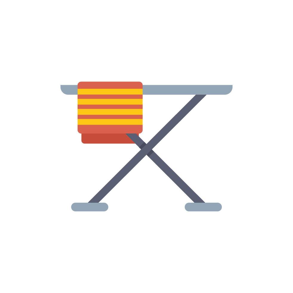 Empty ironing board with striped towel hanging on side vector