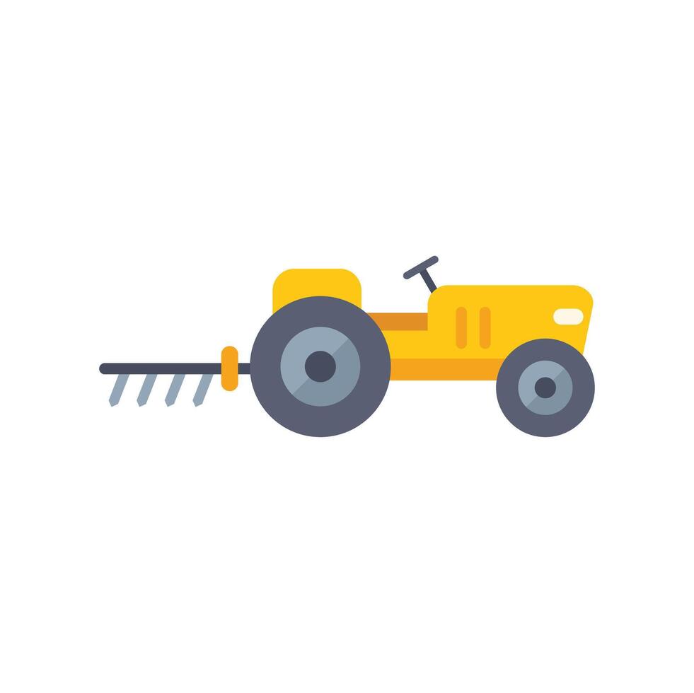 Yellow tractor plowing field with harrow flat icon design vector