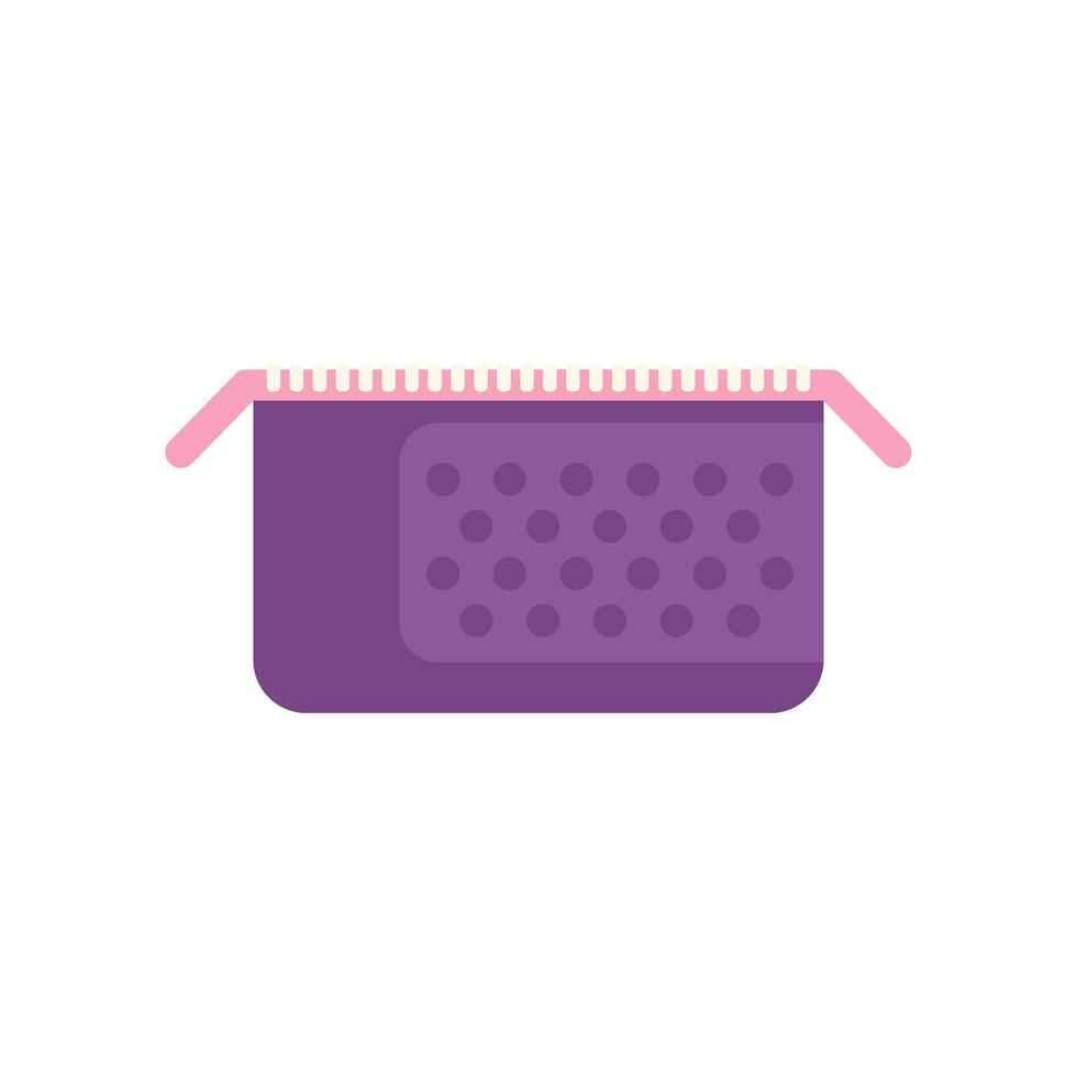 Purple cosmetic bag with pink zipper open showing inside lining vector