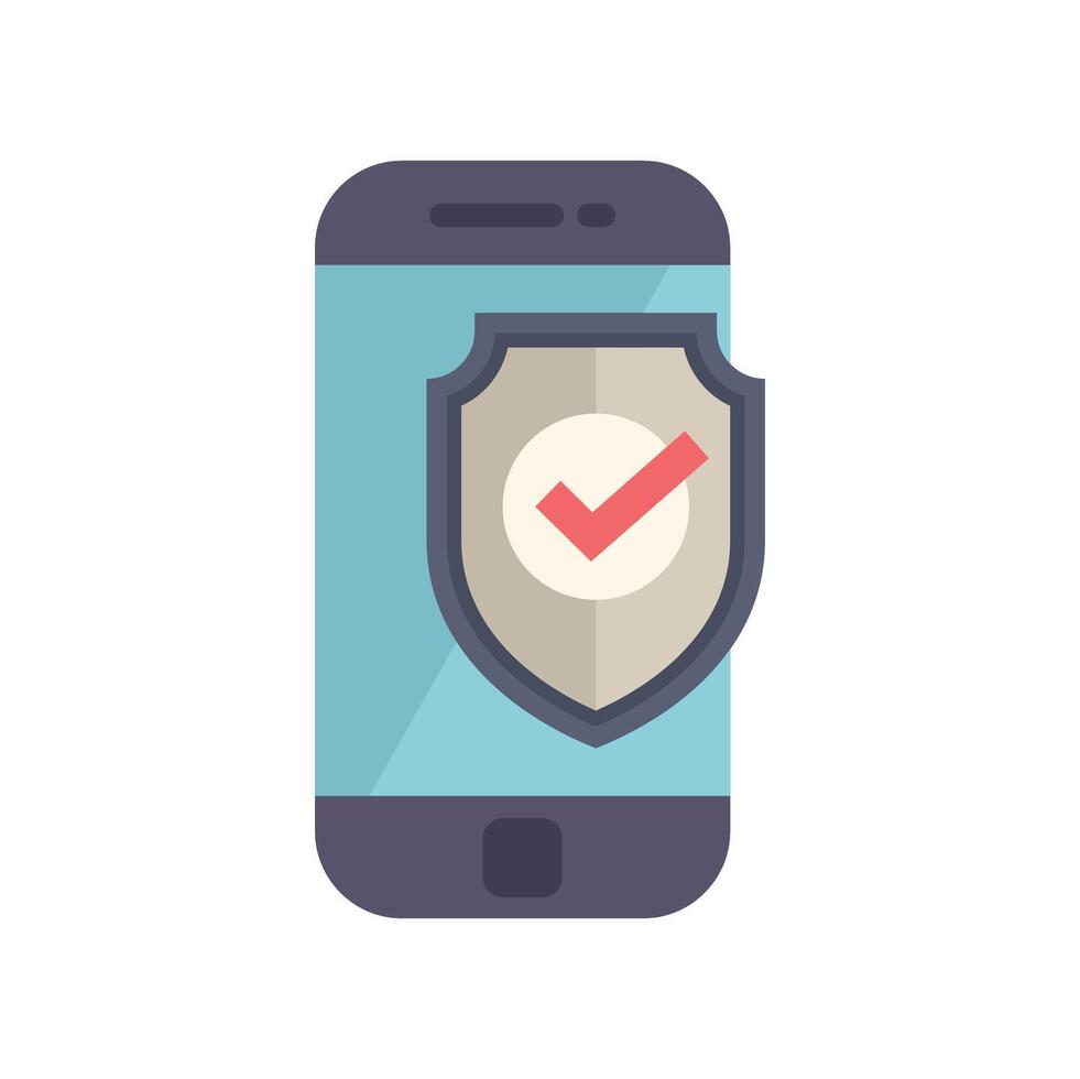 Smartphone showing security shield with check mark icon vector