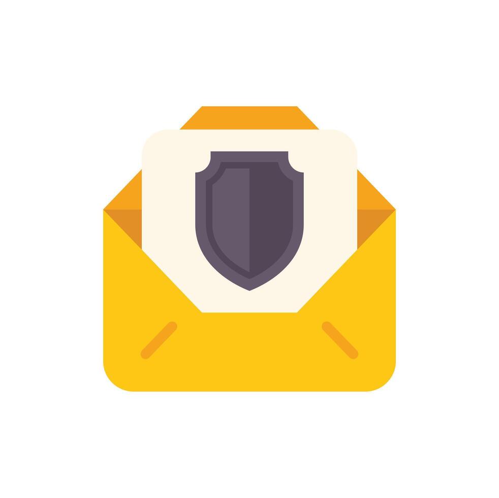 Yellow open email envelope containing shield icon for secure email marketing concept vector