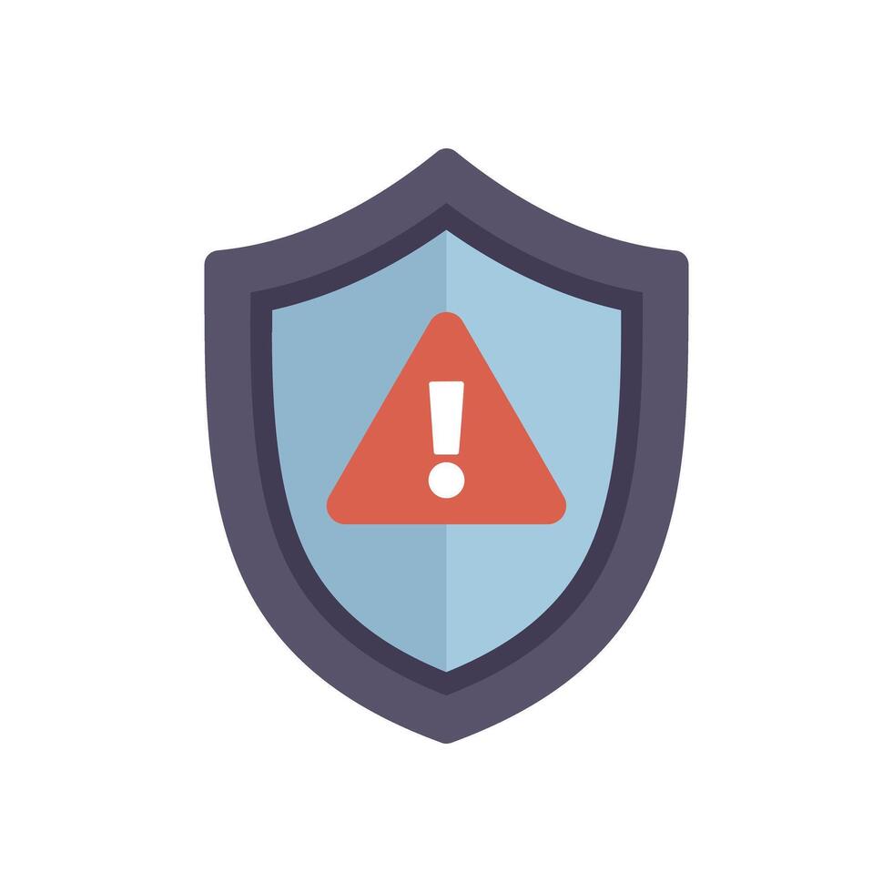 Security shield showing warning sign for protection against attack vector