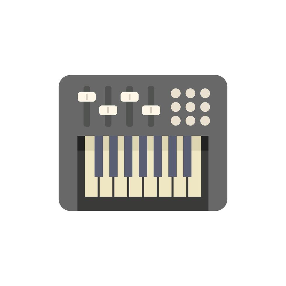 Digital synthesizer showing keys and control knobs for music production vector