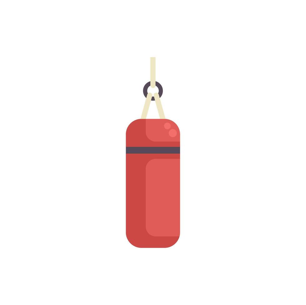 Red punching bag hanging on white background vector