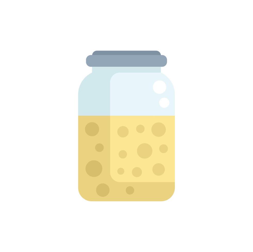 Glass jar containing fermented dough rising for baking bread vector