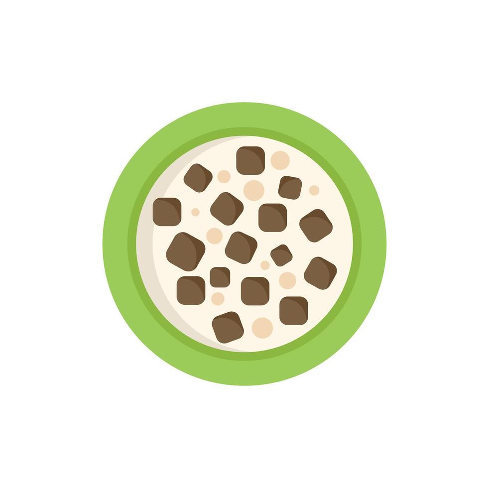 Green bowl with cereal and milk for breakfast top view vector