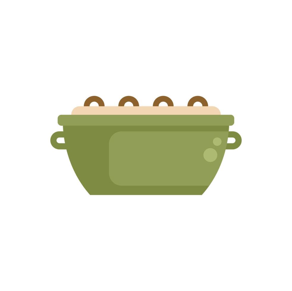 Green ceramic pot with handles holding dough for rising and baking vector