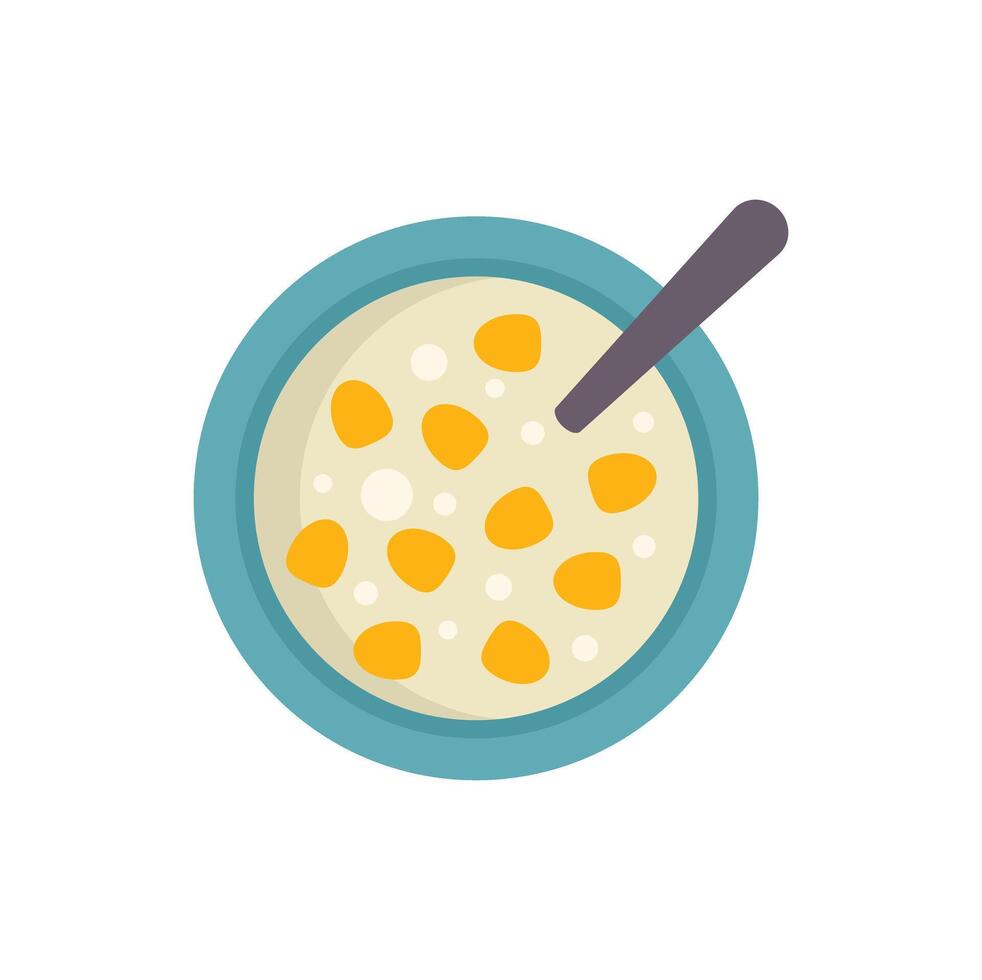 Bowl of corn porridge with spoon, top view vector