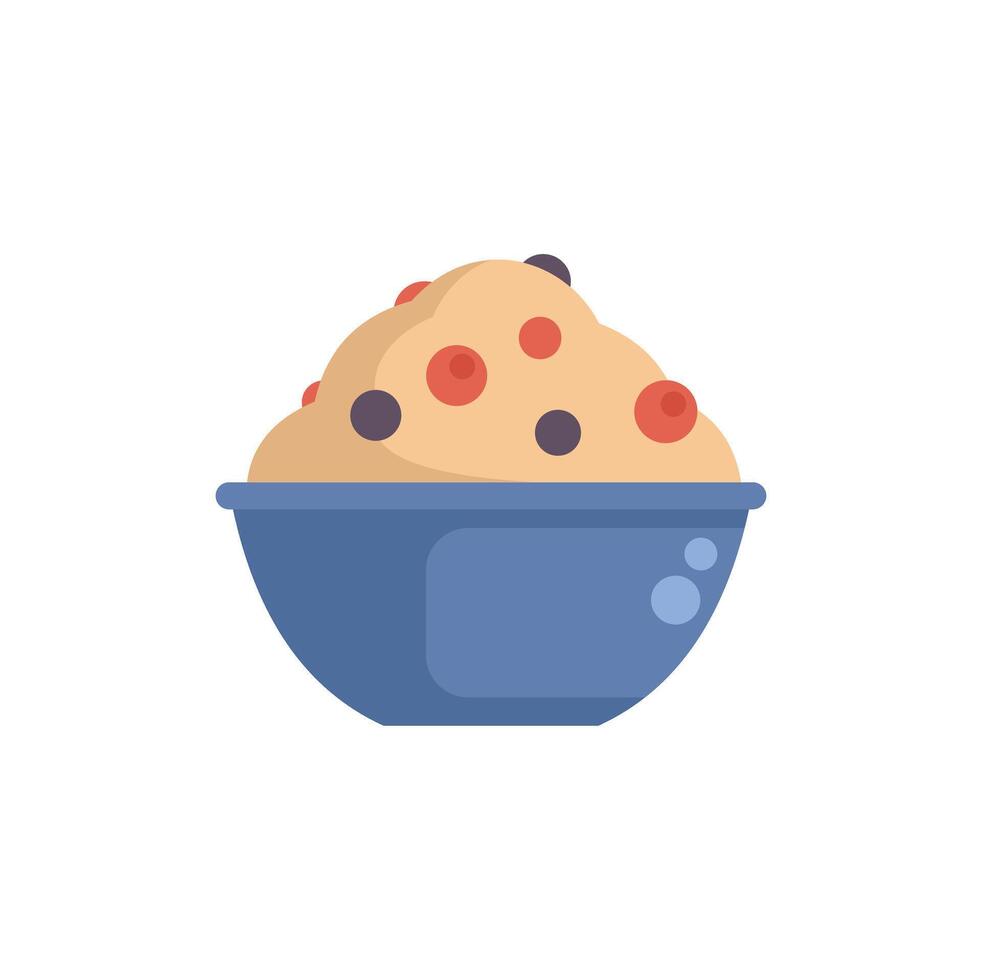 Blue bowl overflowing with delicious berry oatmeal breakfast vector