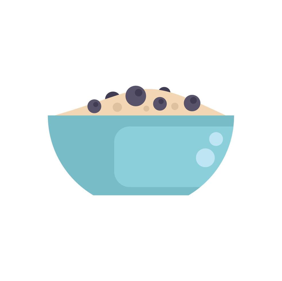 Blue bowl filled with cereal and blueberries serving as breakfast food vector