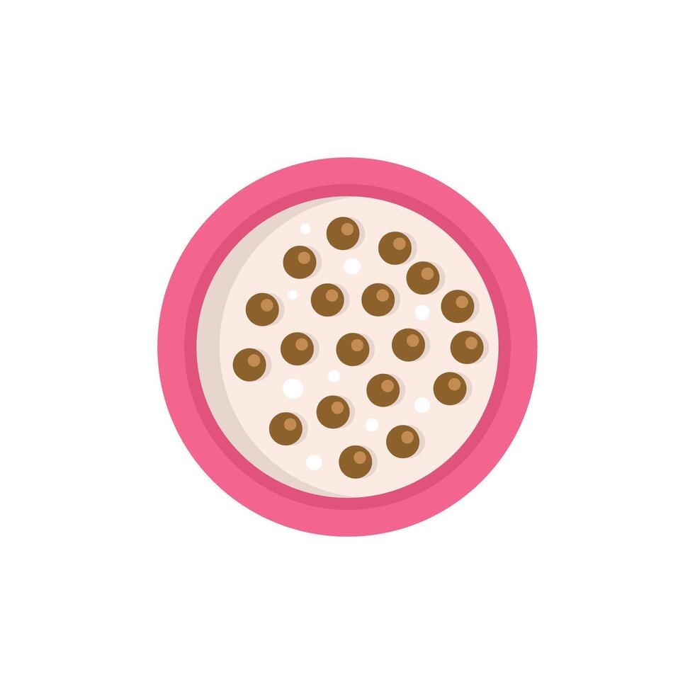 Bowl of cereal with chocolate balls and milk from above vector