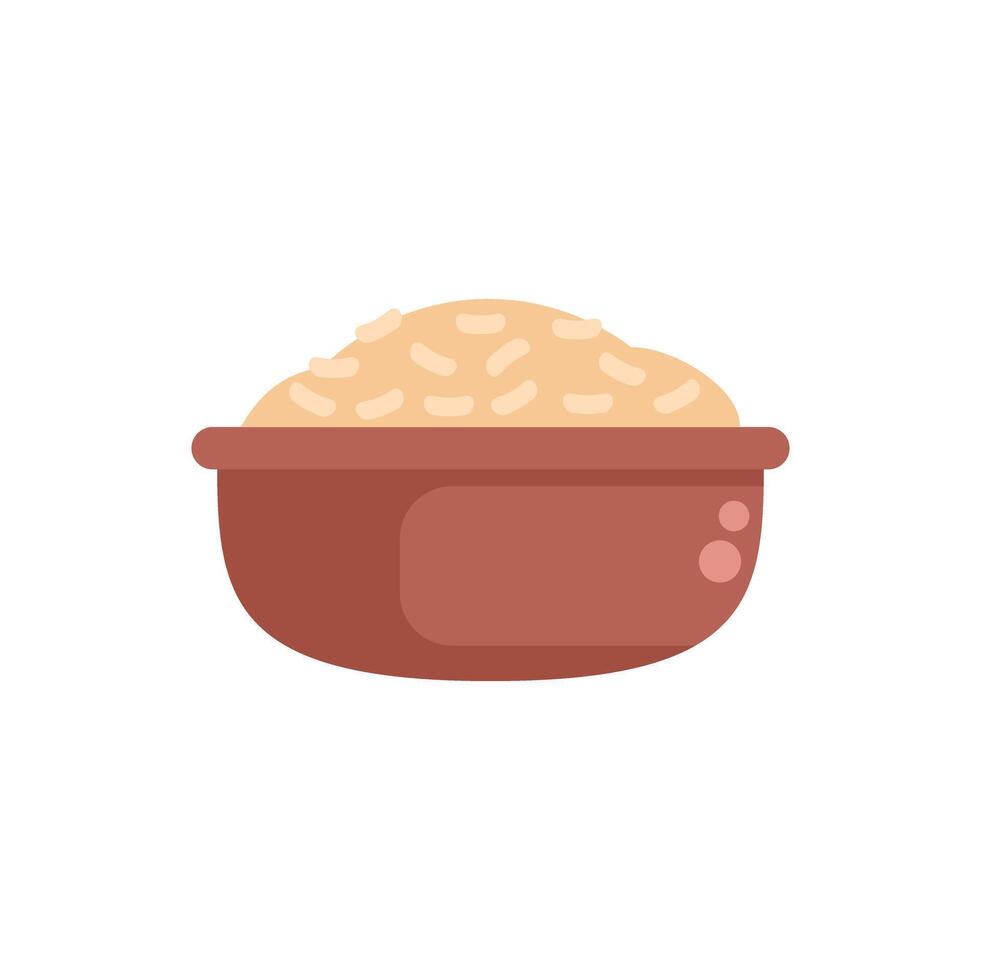 Brown bowl overflowing with cooked white rice vector
