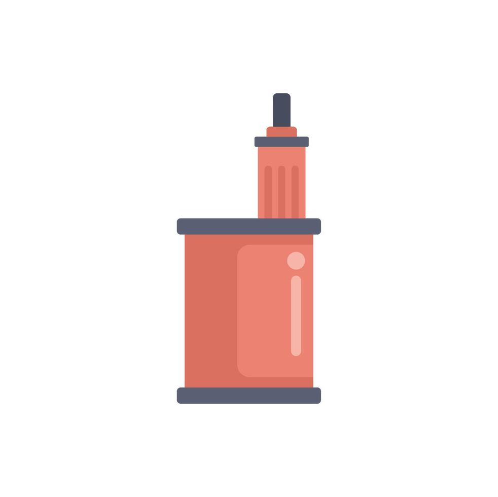 Red electronic cigarette device with cartridge generating vapor standing upright vector