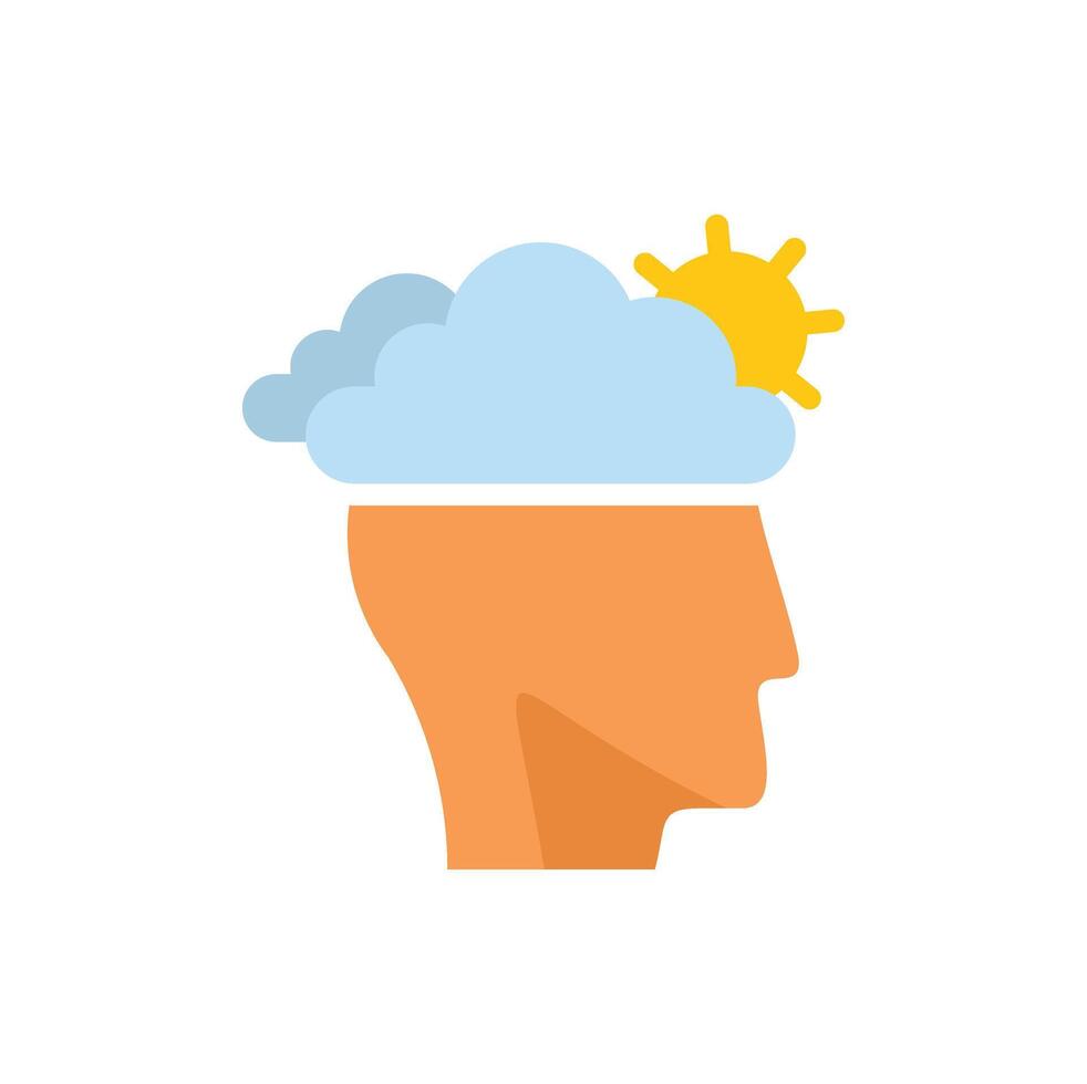 Human head profile with clouds and sun representing positive thinking vector