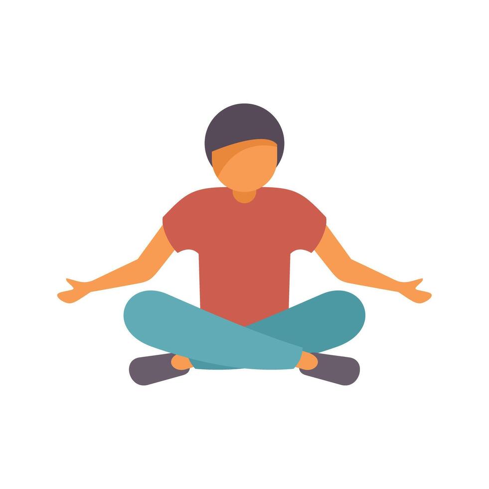 Young man meditating in lotus position relaxing and finding inner peace vector