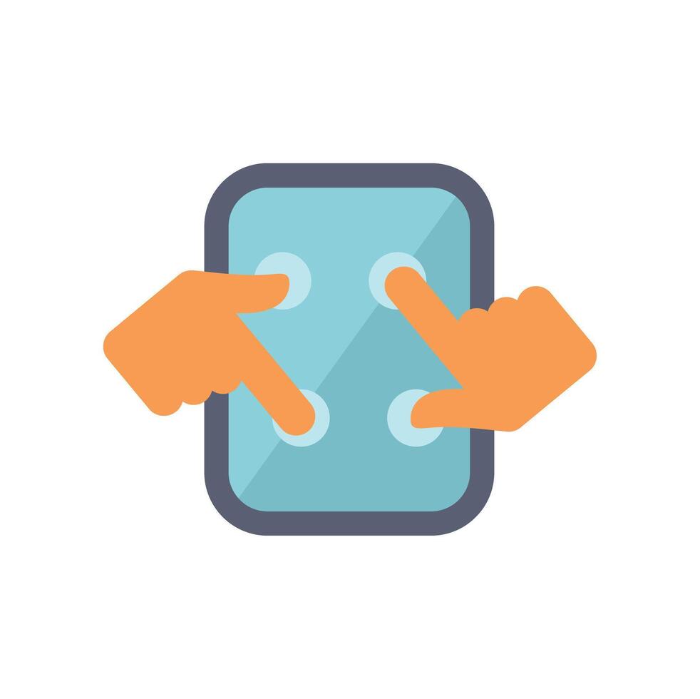 Two hands entering password on smartphone with pattern lock vector