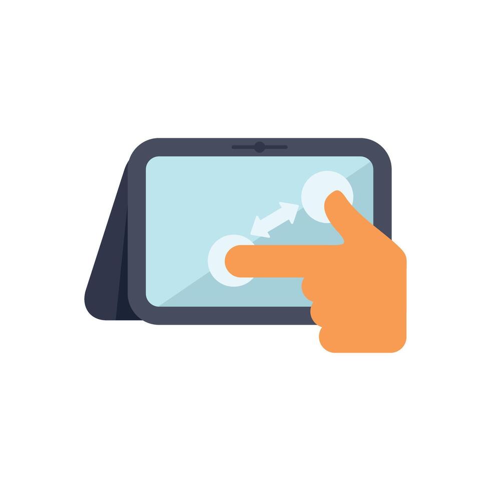 Hand gesturing zooming on tablet pc with two fingers vector