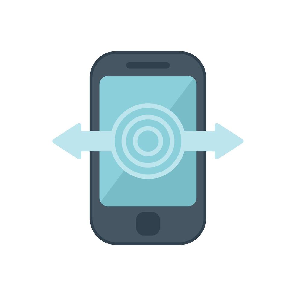 Smartphone showing data transfer with two arrows going through it vector