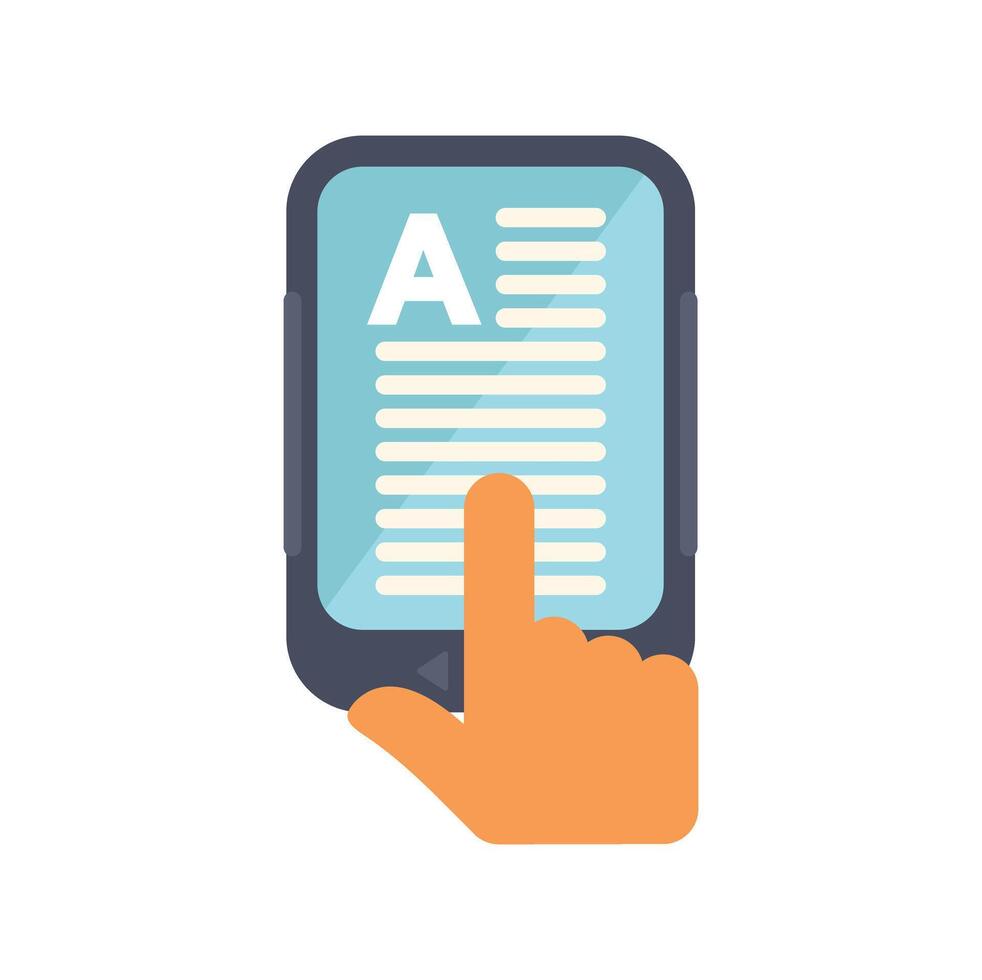 Hand pointing at smartphone screen reading e book vector
