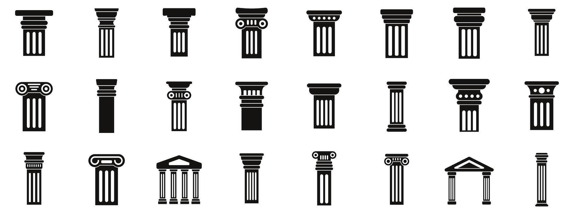 Greece pillar icons set. Set of architectural antique columns showing ancient greek style vector